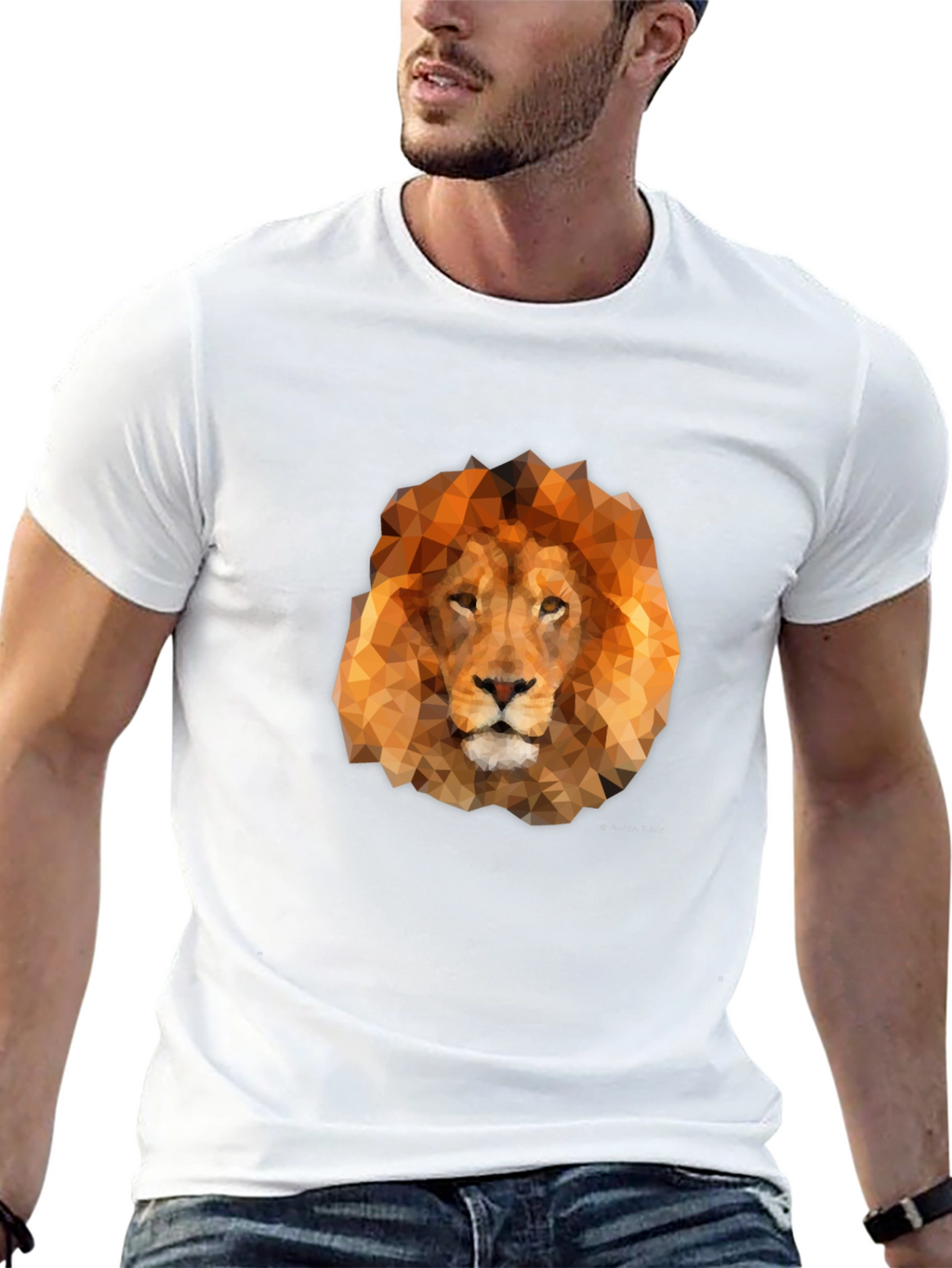 Geometric Lion Head Graphic Tee - Black