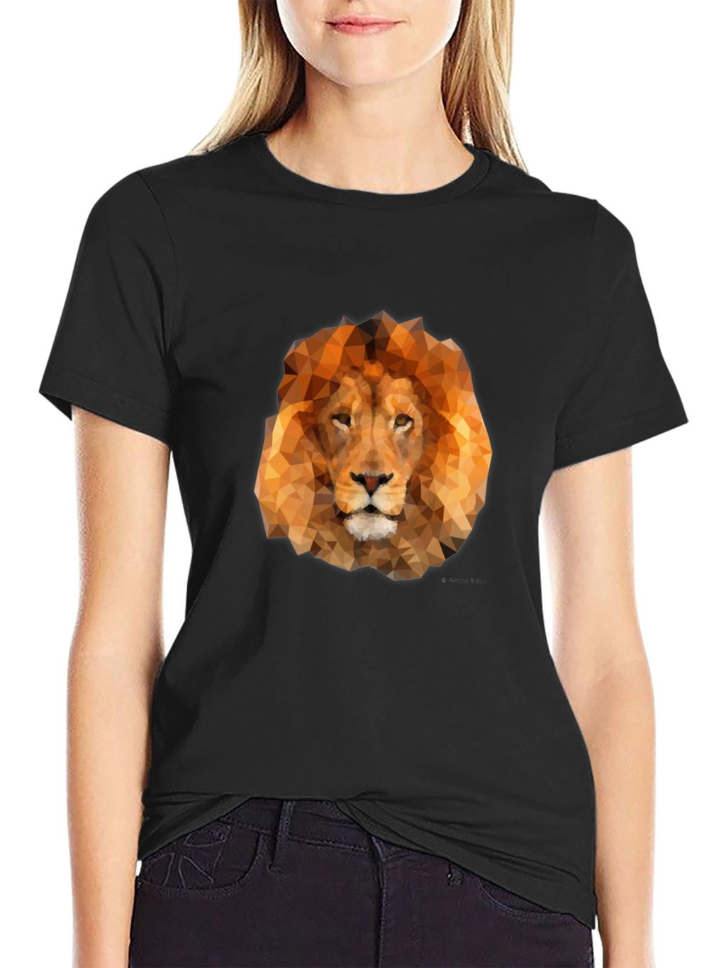 Geometric Lion Head Graphic Tee - Black