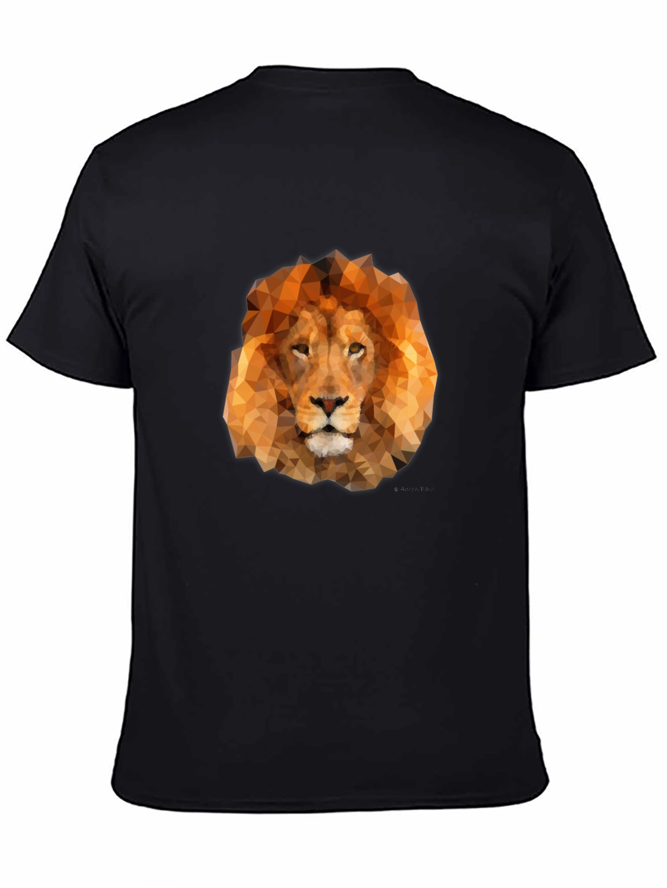 Geometric Lion Head Graphic Tee - Black