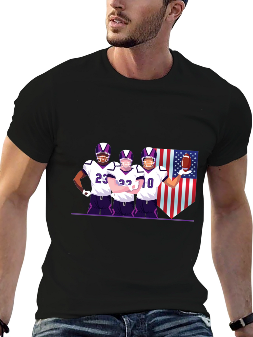 Football Team Graphic Black T-Shirt