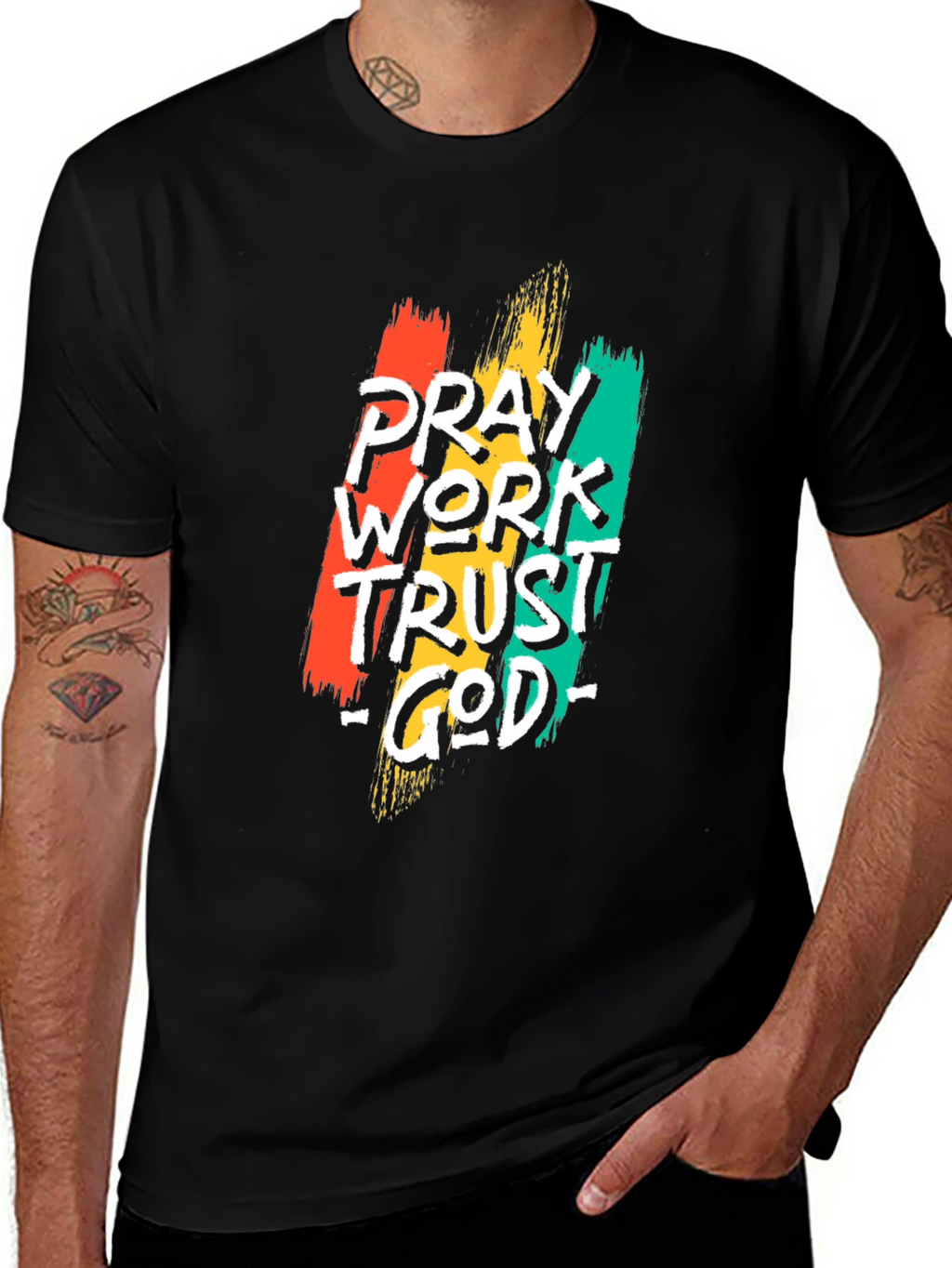 Pray Work Trust God Black T-Shirt
