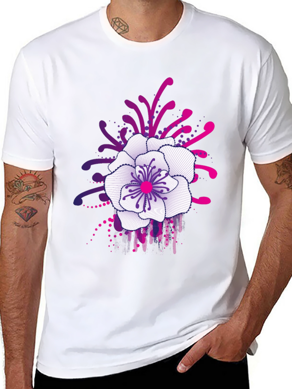 Floral Graphic Print Black T-Shirt