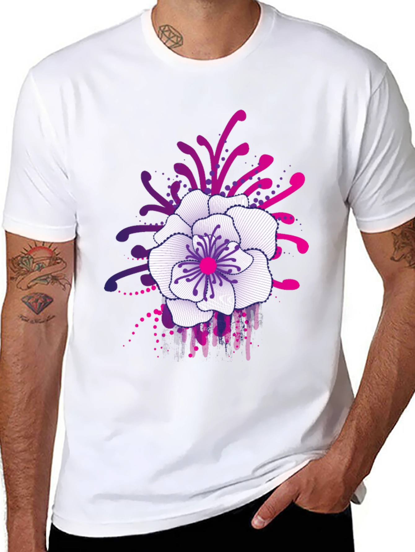 Floral Graphic Print Black T-Shirt