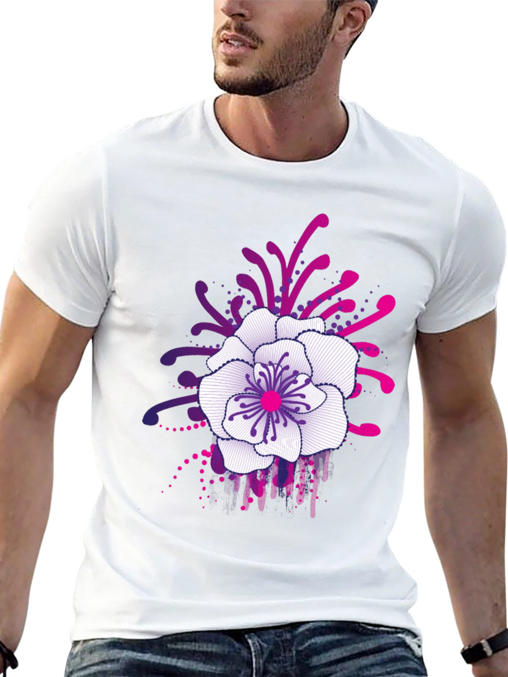 Floral Graphic Print Black T-Shirt