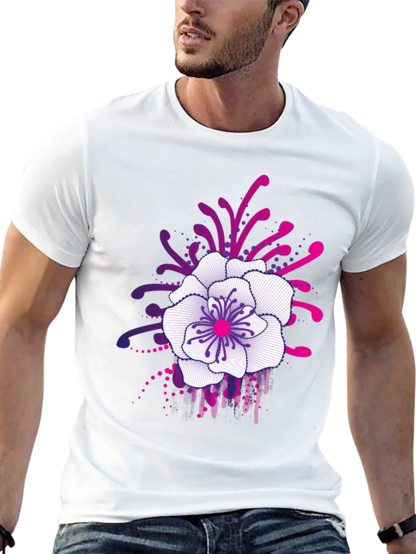 Floral Graphic Print Black T-Shirt