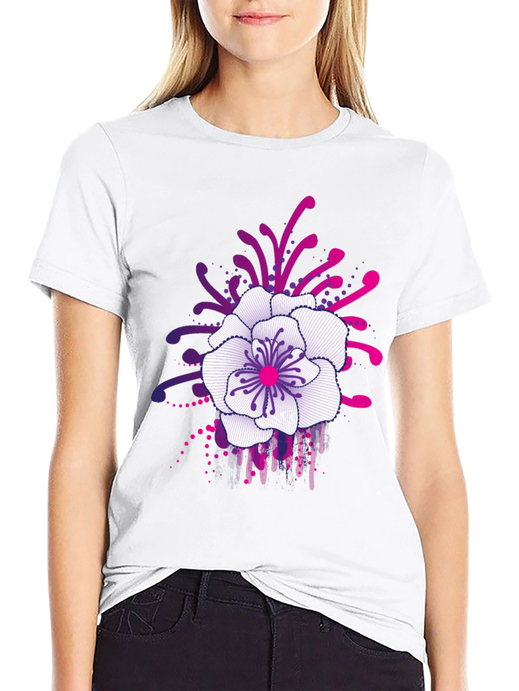 Floral Graphic Print Black T-Shirt