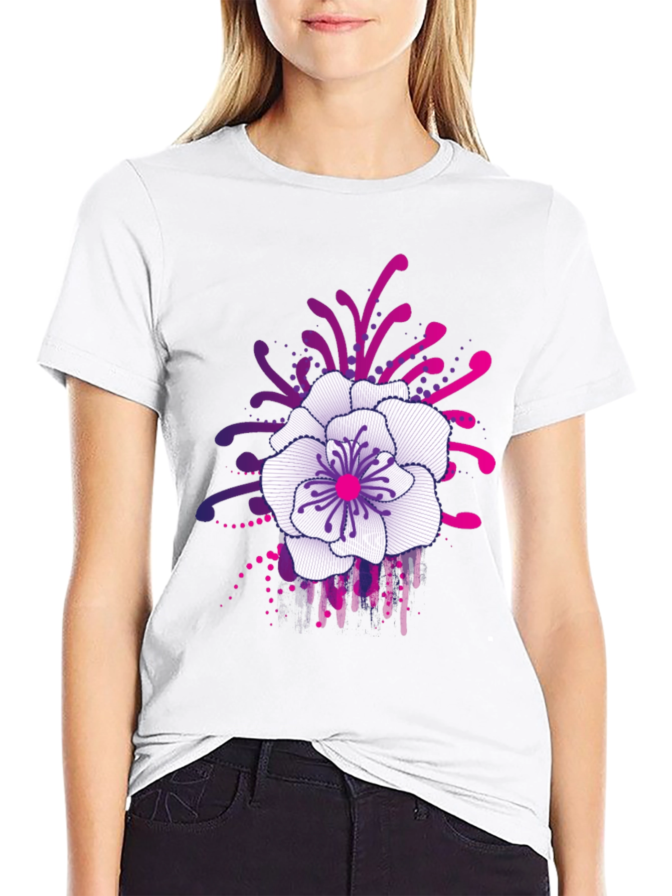 Floral Graphic Print Black T-Shirt