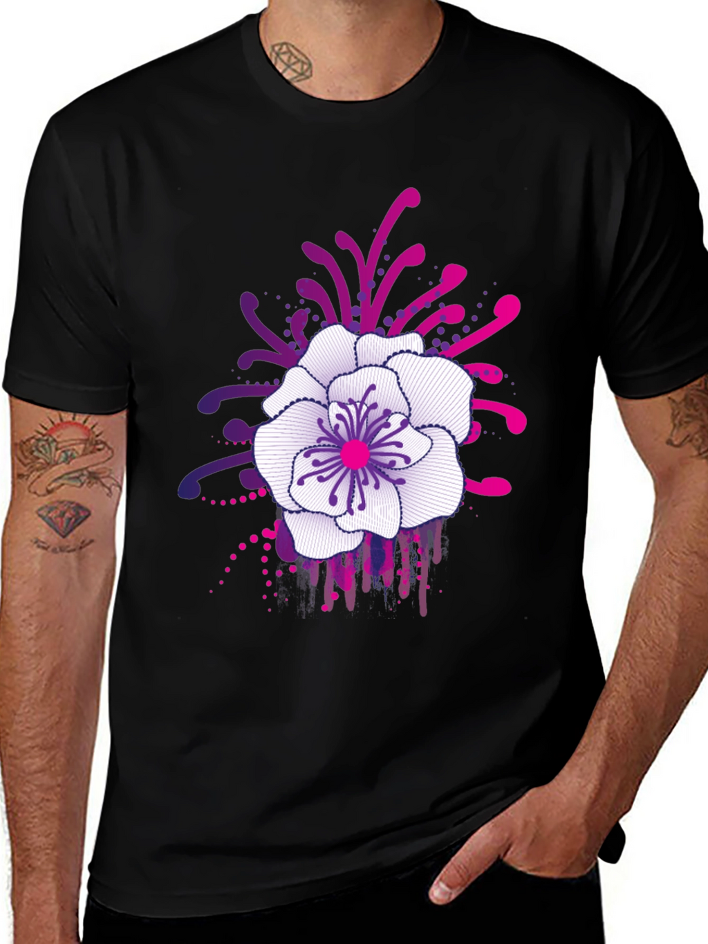 Floral Graphic Print Black T-Shirt