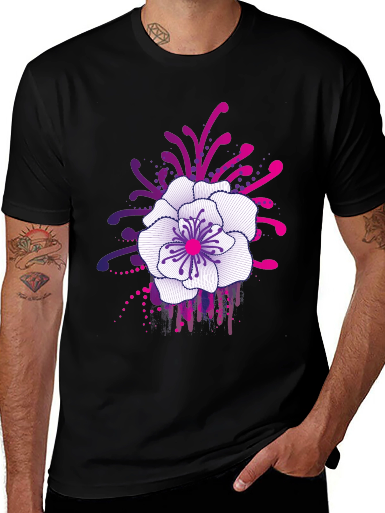 Floral Graphic Print Black T-Shirt