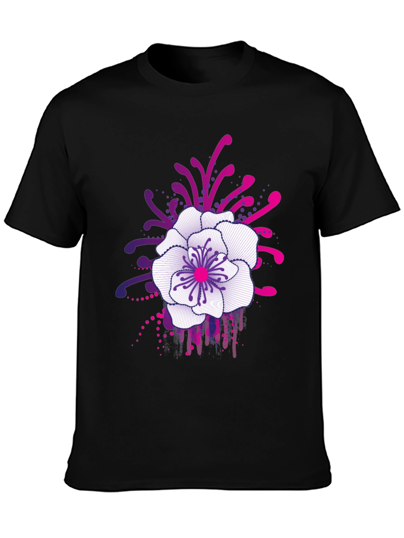 Floral Graphic Print Black T-Shirt