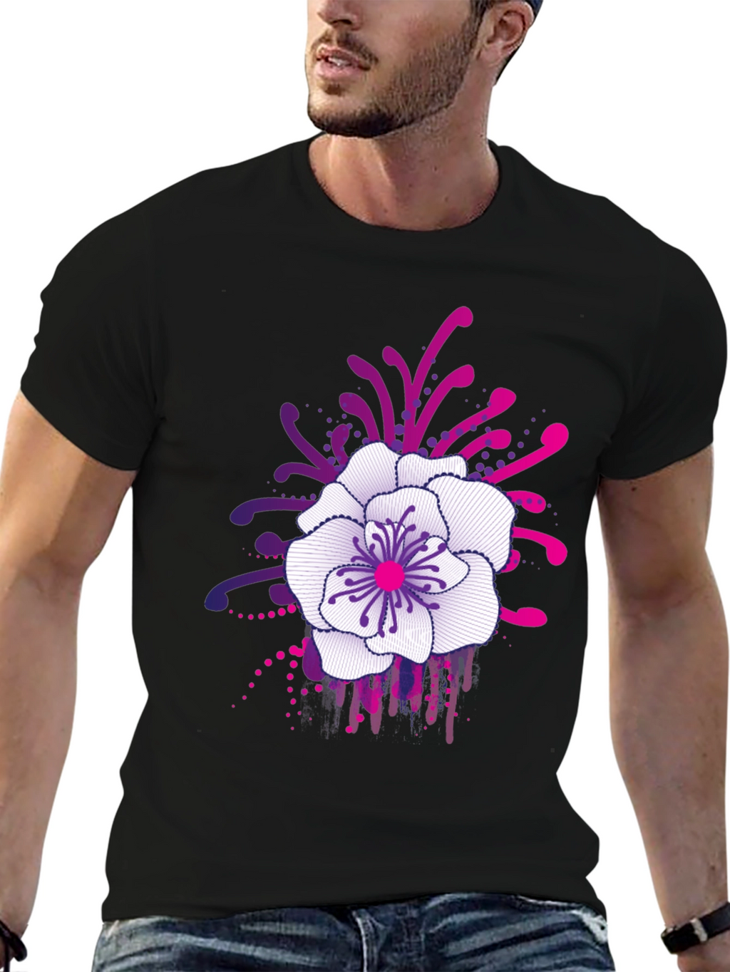 Floral Graphic Print Black T-Shirt