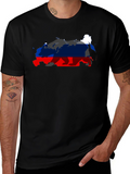 Russia Flag Bear Graphic Black T-Shirt