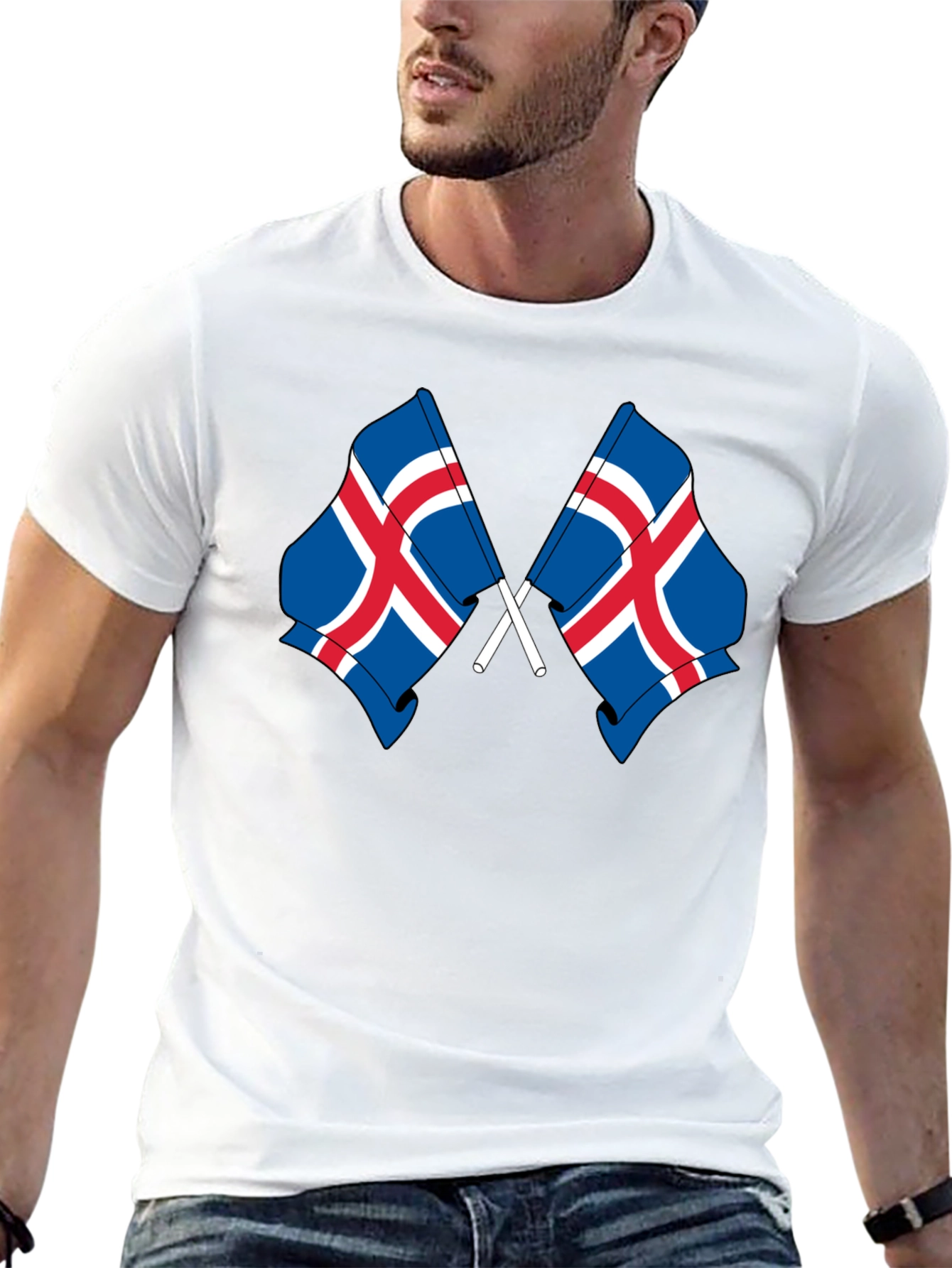 Icelandic Flags Graphic Tee - Black Cotton T-Shirt
