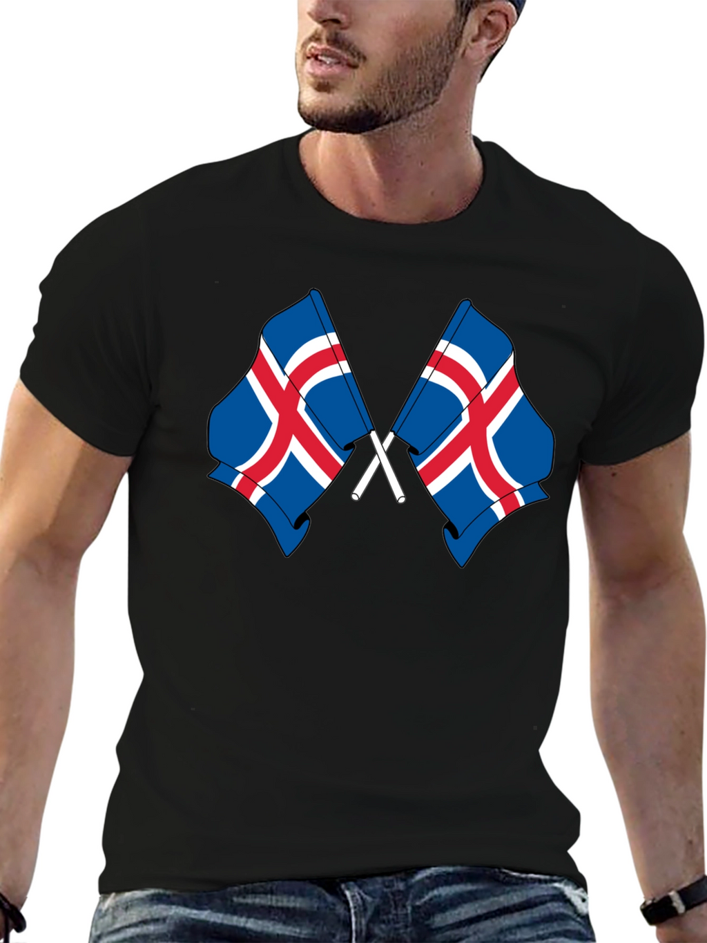 Icelandic Flags Graphic Tee - Black Cotton T-Shirt