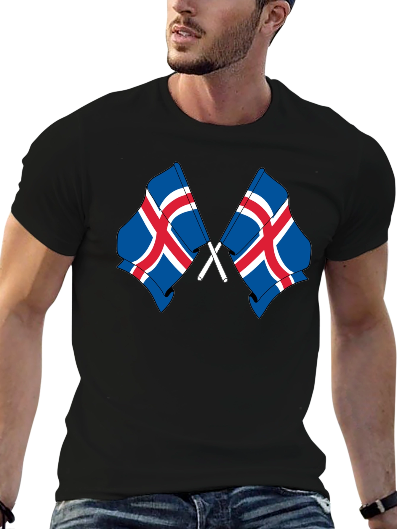 Icelandic Flags Graphic Tee - Black Cotton T-Shirt