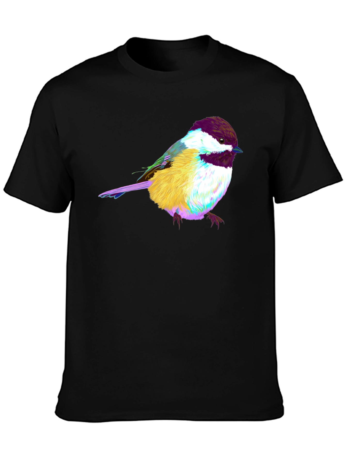 Colorful Bird Graphic Tee - Black