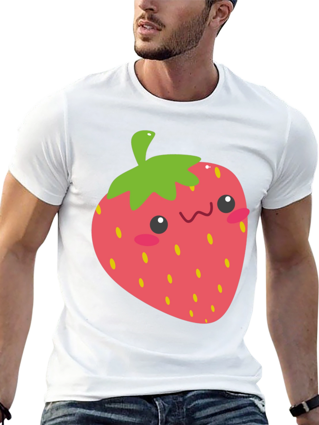 Kawaii Strawberry Graphic Tee - Black Unisex T-Shirt