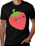 Kawaii Strawberry Graphic Tee - Black Unisex T-Shirt
