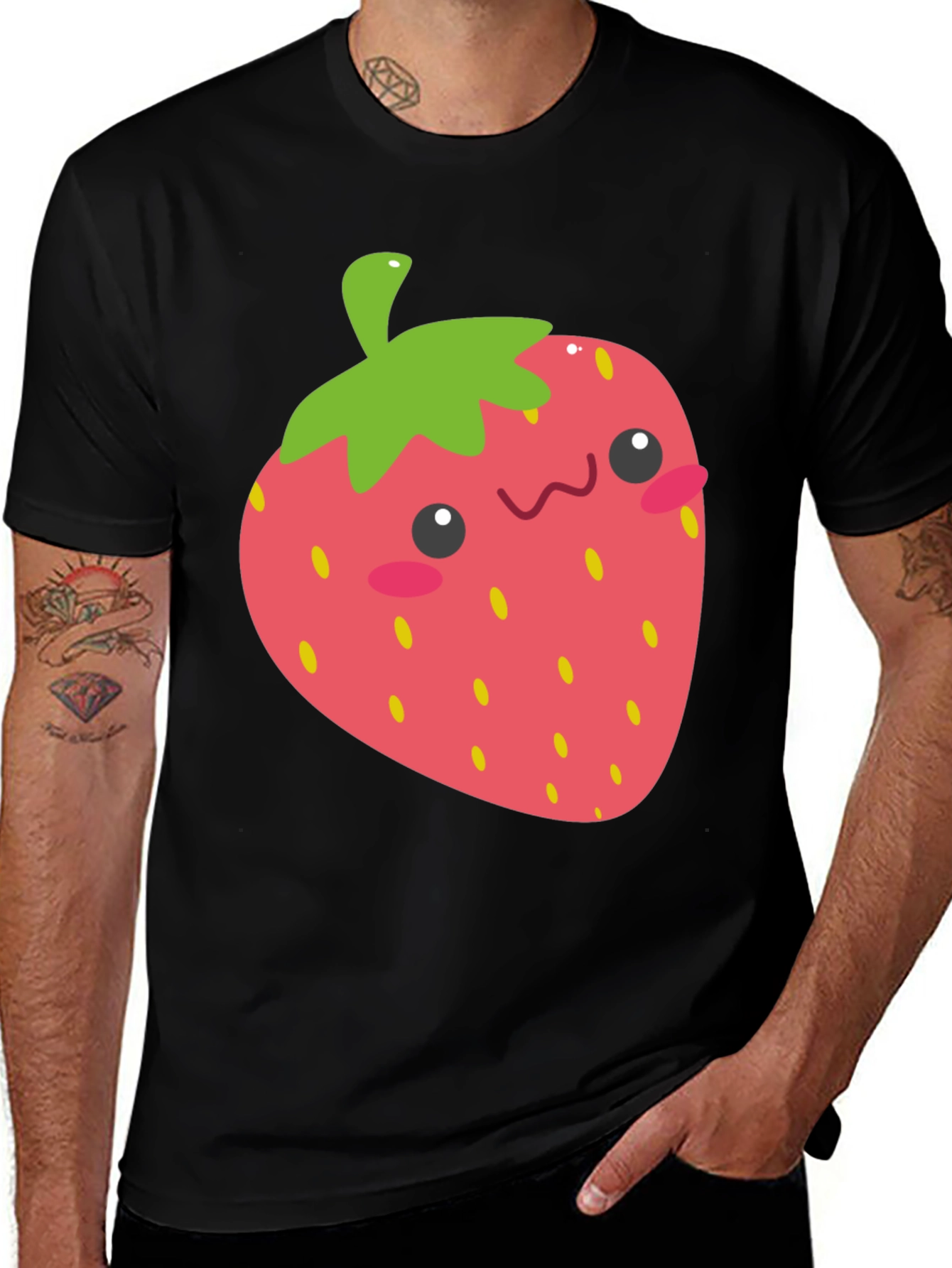 Kawaii Strawberry Graphic Tee - Black Unisex T-Shirt