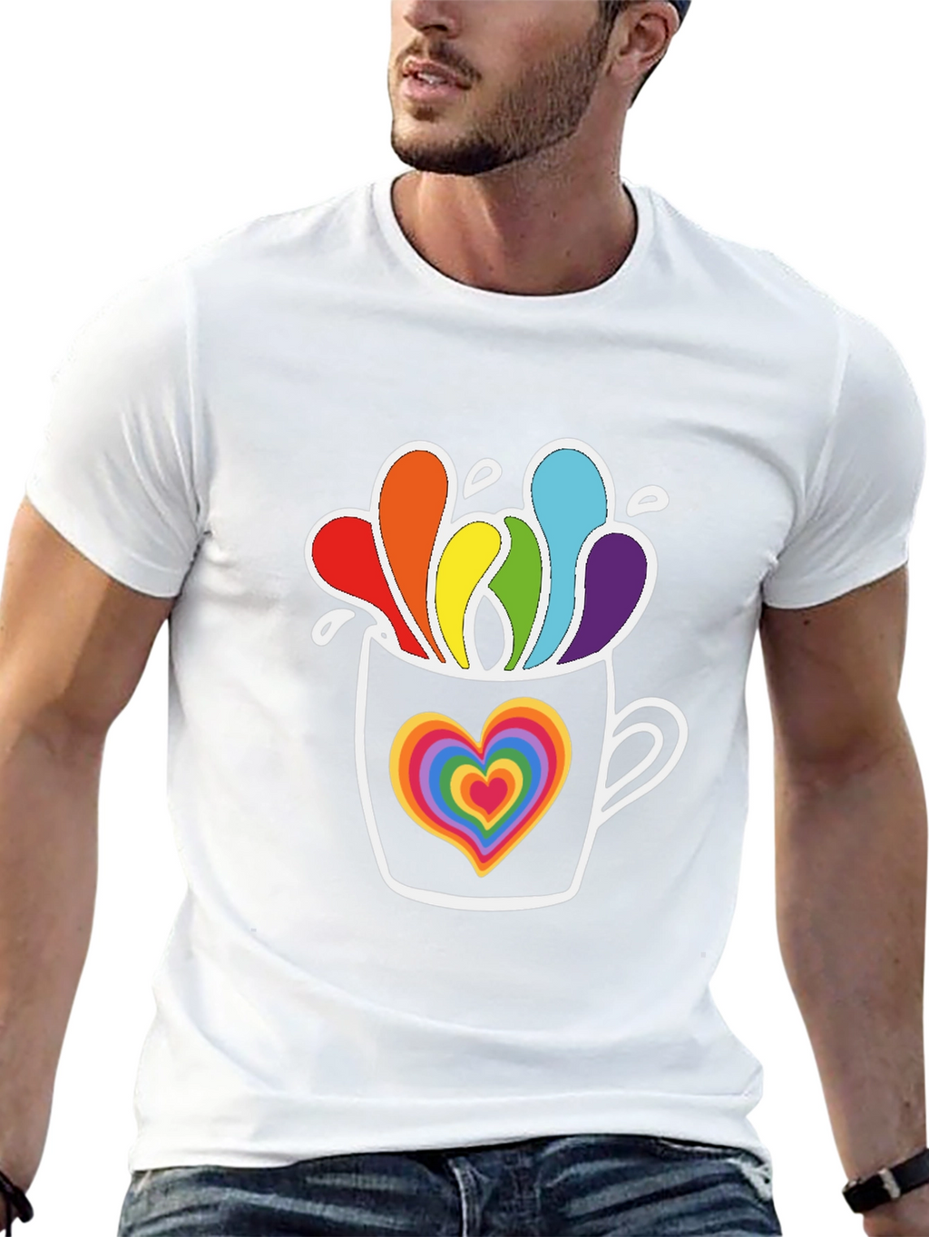 Rainbow Heart Mug Black Graphic Tee