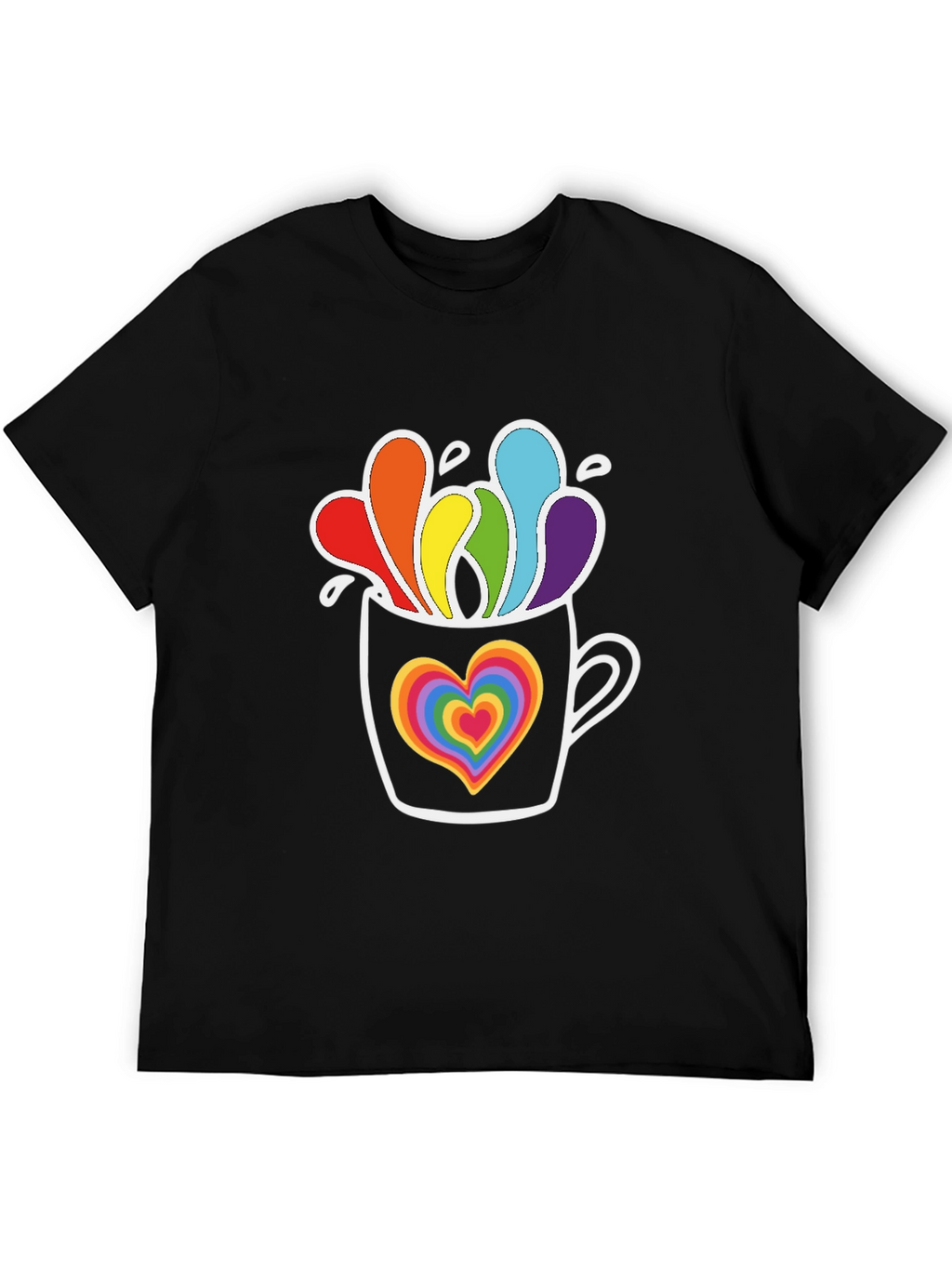 Rainbow Heart Mug Black Graphic Tee