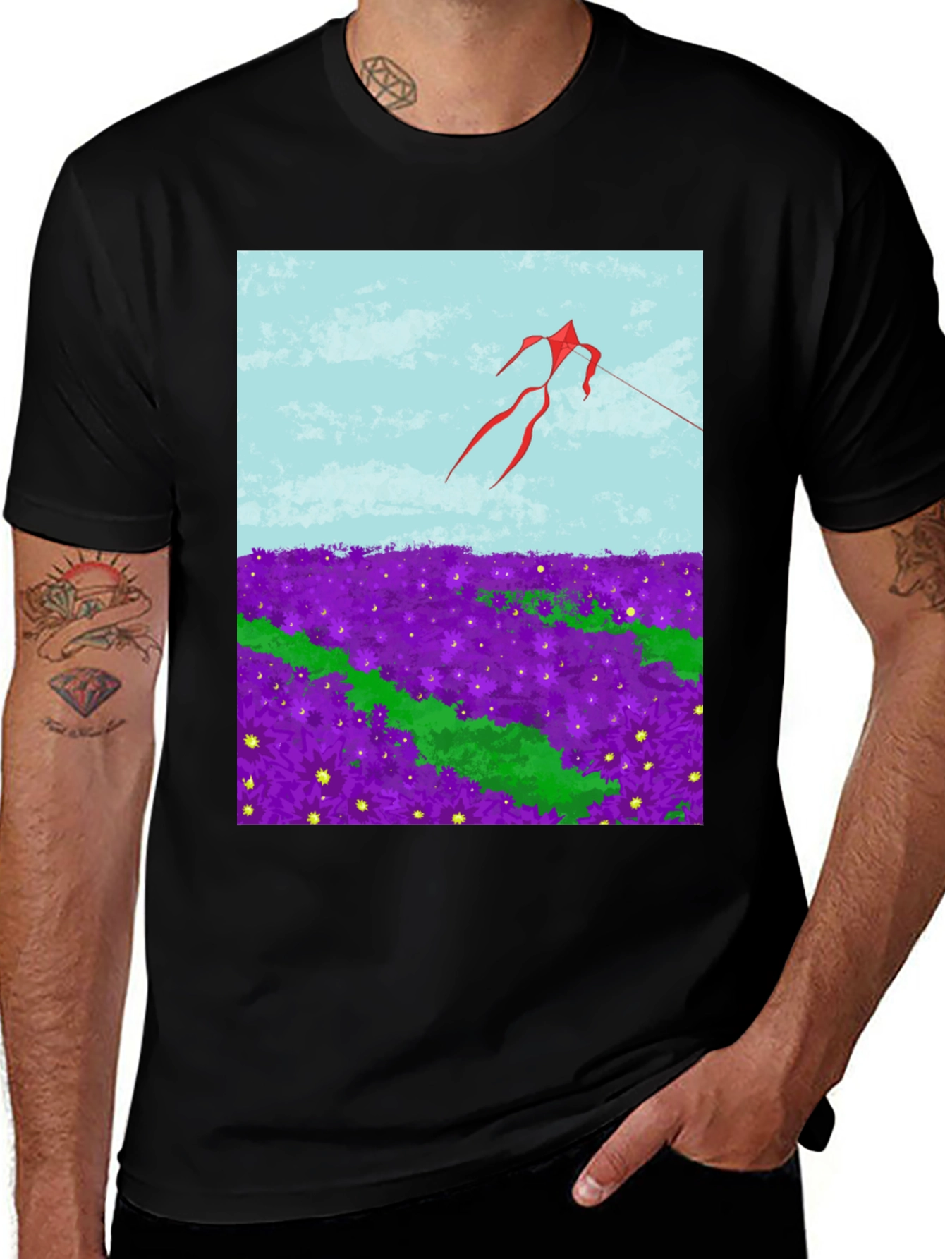 Kite in Flower Field Graphic Tee