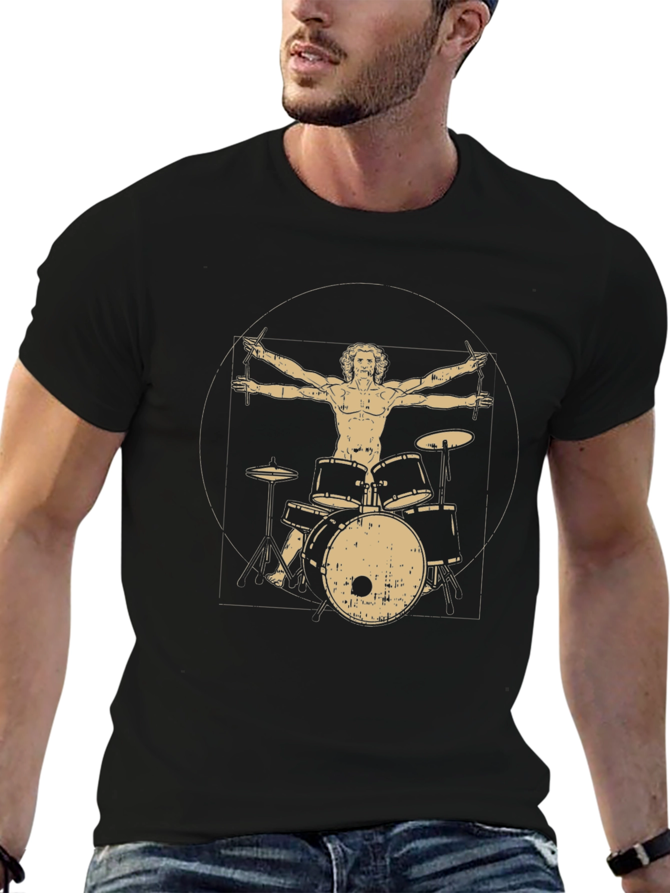 Vitruvian Drummer T-Shirt - Classic Design