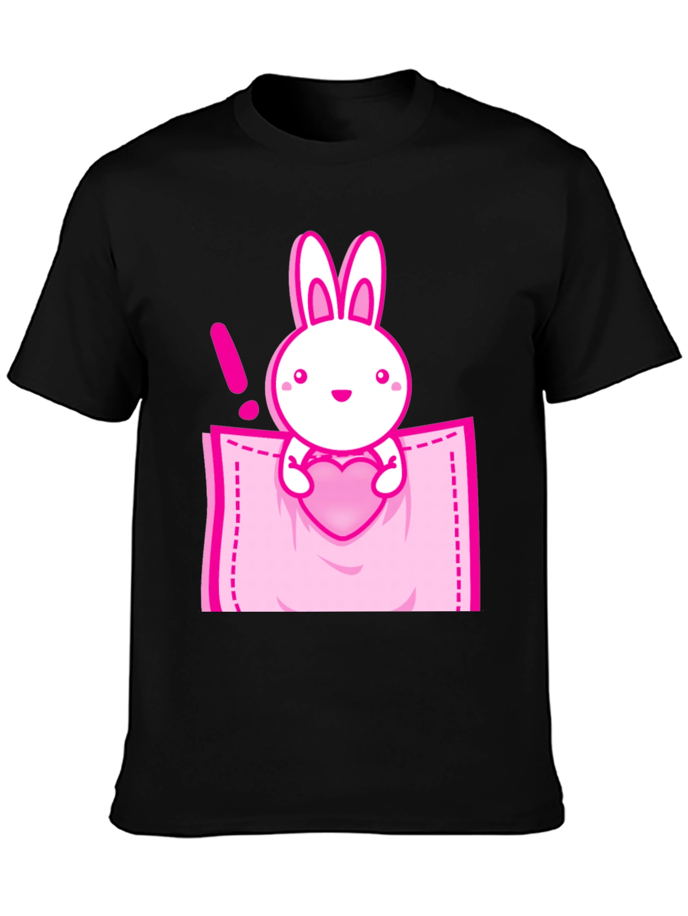 Cute Bunny in Pocket Graphic Tee - Black Cotton Shirt