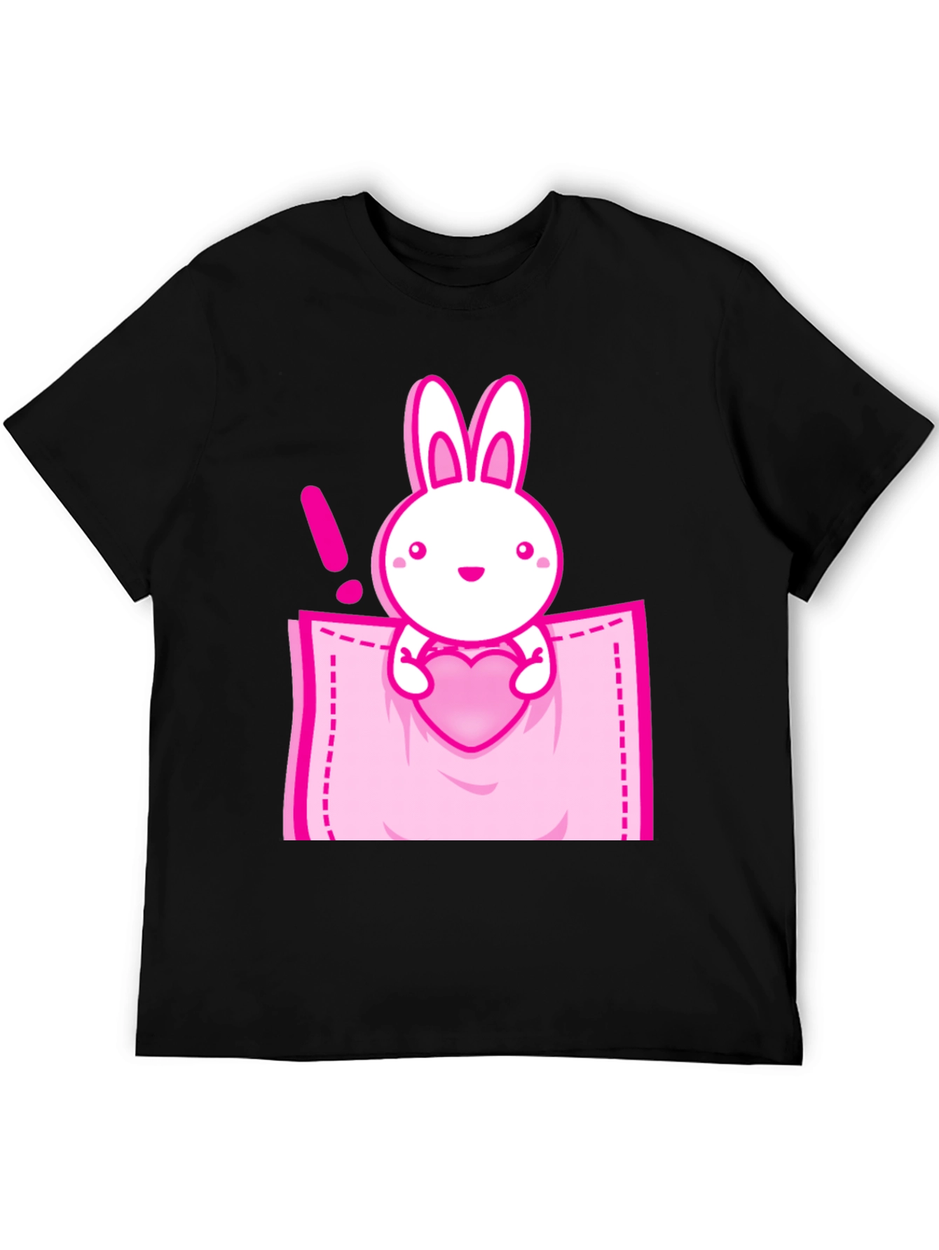 Cute Bunny in Pocket Graphic Tee - Black Cotton Shirt