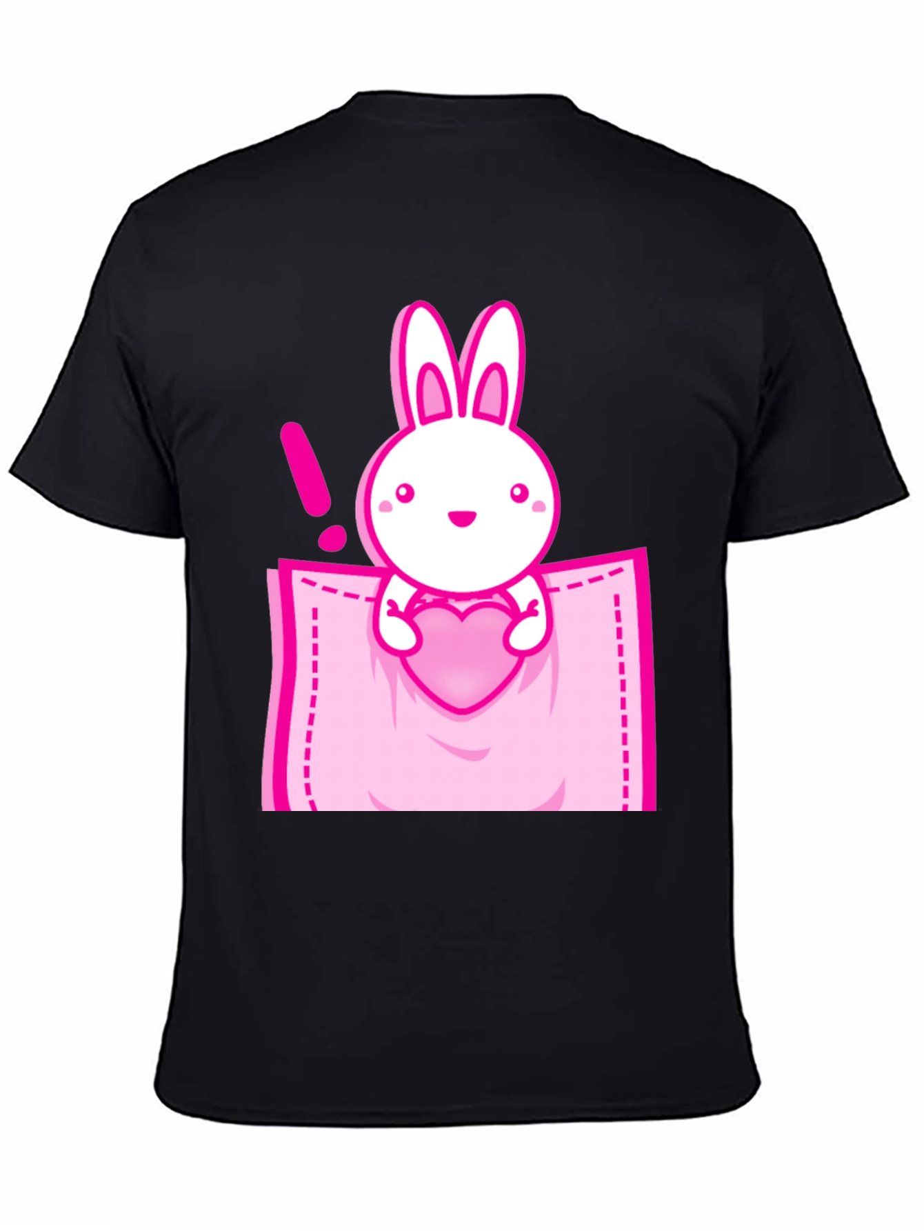 Cute Bunny in Pocket Graphic Tee - Black Cotton Shirt