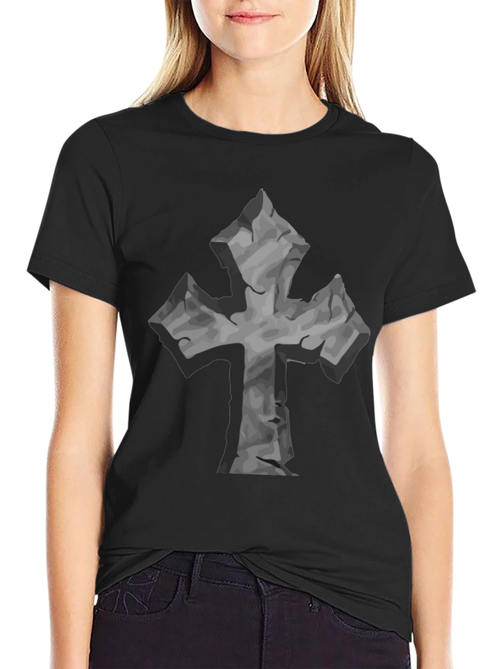 Stone Cross Graphic Tee - Black Casual T-Shirt