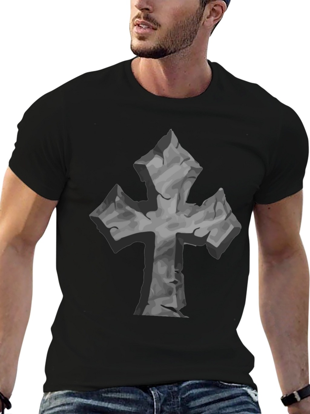 Stone Cross Graphic Tee - Black Casual T-Shirt