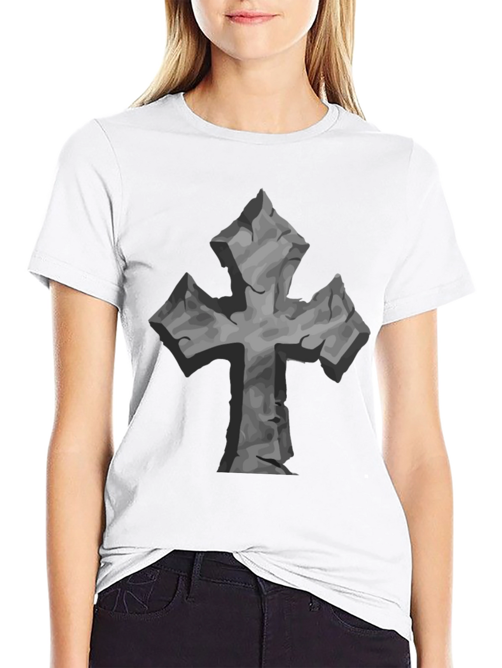 Stone Cross Graphic Tee - Black Casual T-Shirt