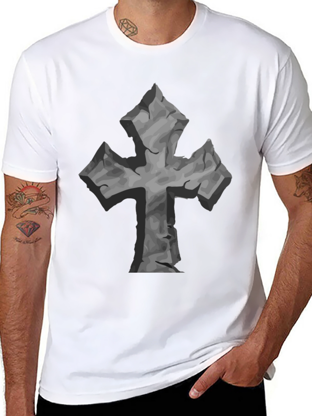 Stone Cross Graphic Tee - Black Casual T-Shirt