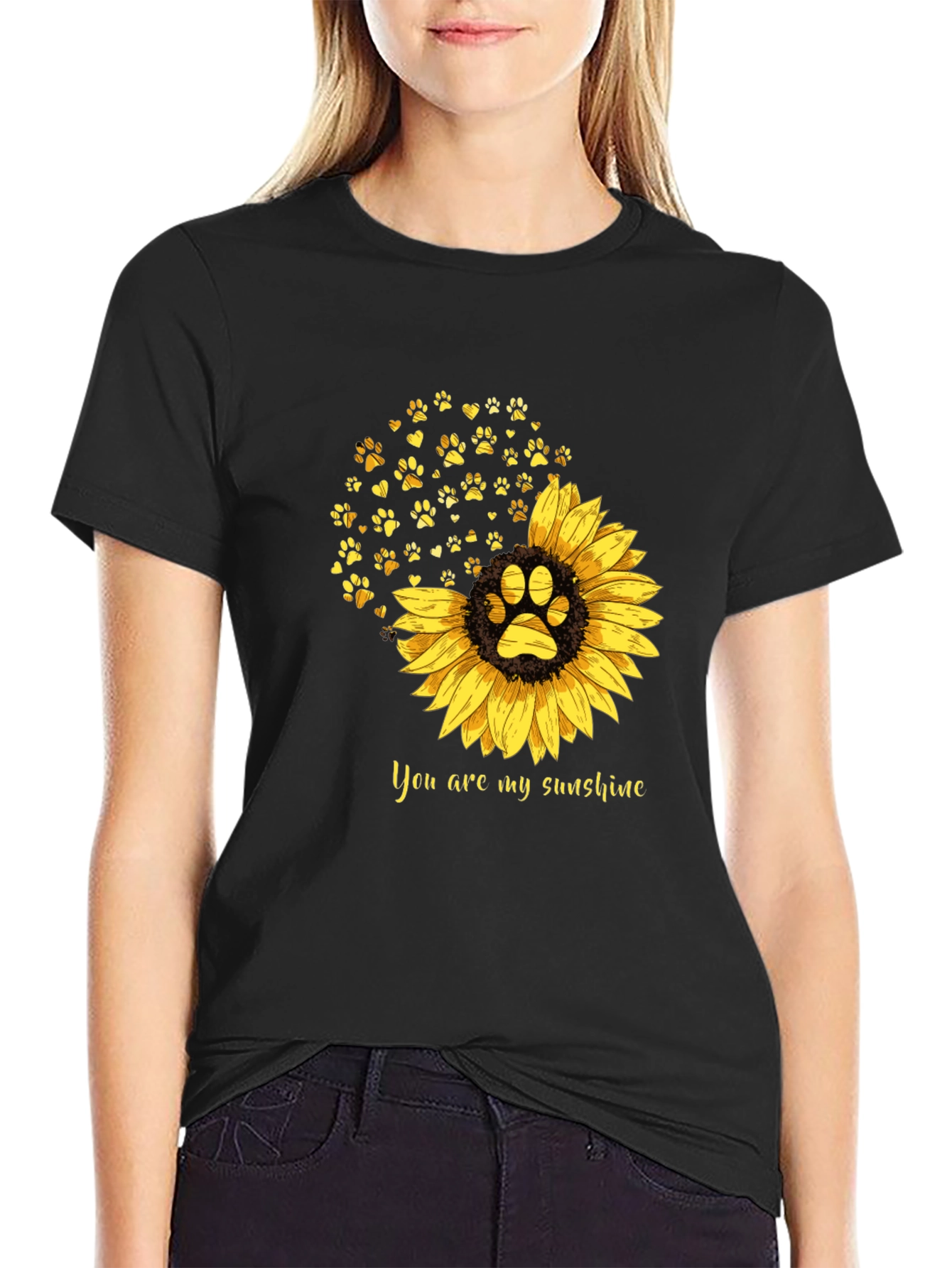 Sunflower Paw Print T-Shirt: You Are My Sunshine