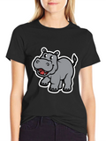 Hippo Cartoon Graphic Black T-Shirt