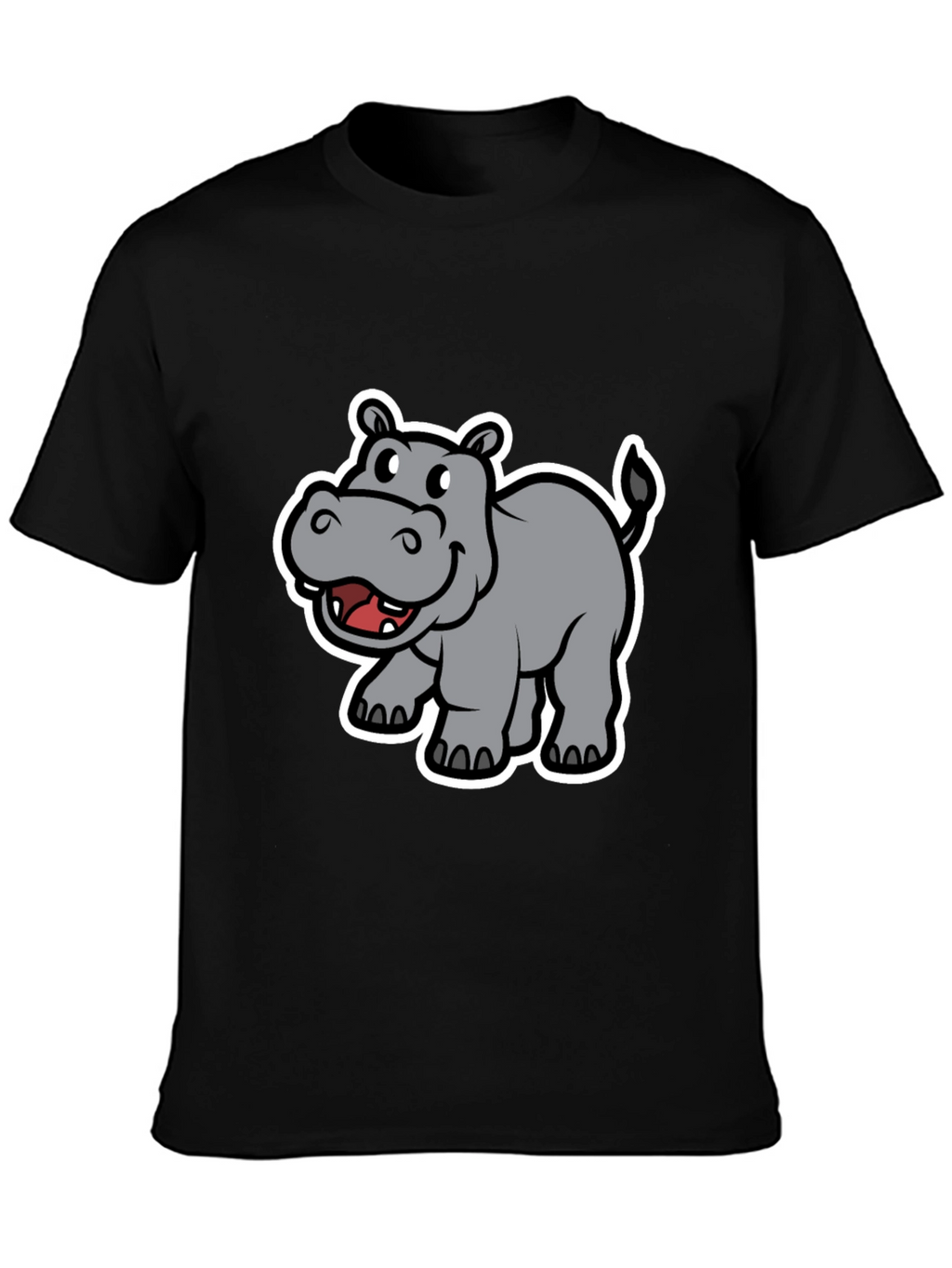 Hippo Cartoon Graphic Black T-Shirt
