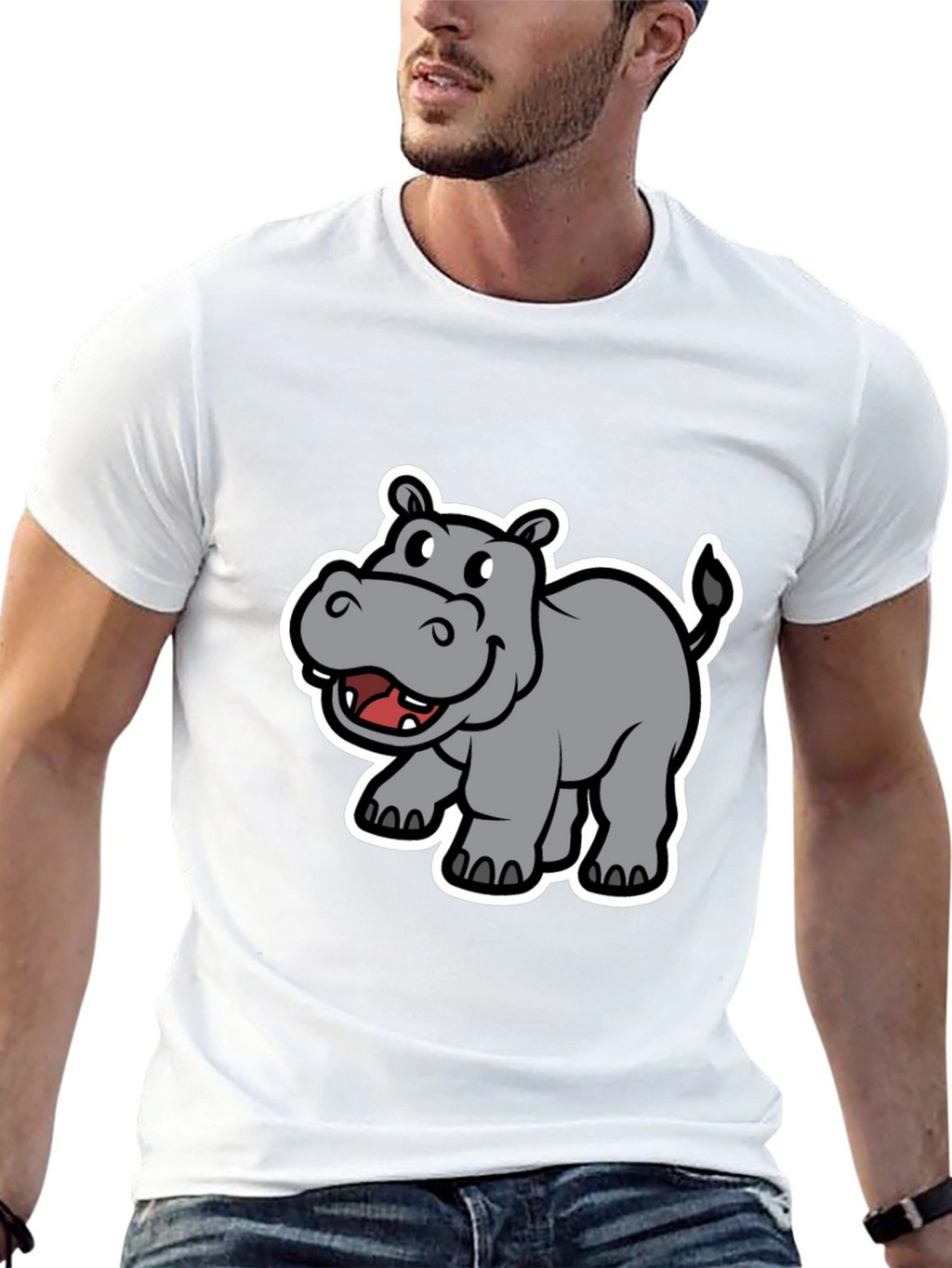 Hippo Cartoon Graphic Black T-Shirt