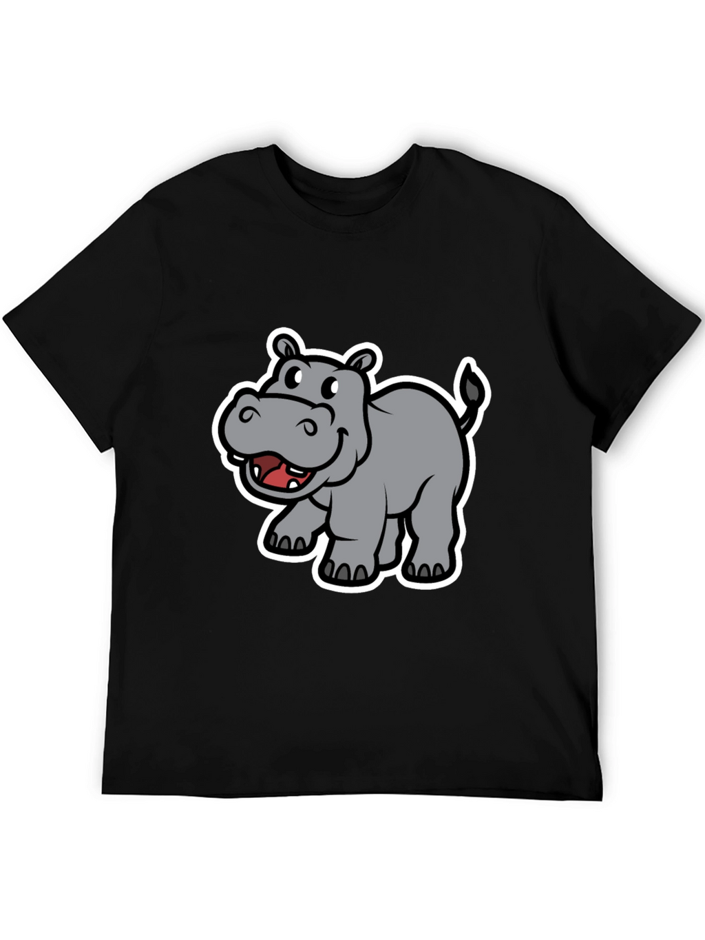 Hippo Cartoon Graphic Black T-Shirt
