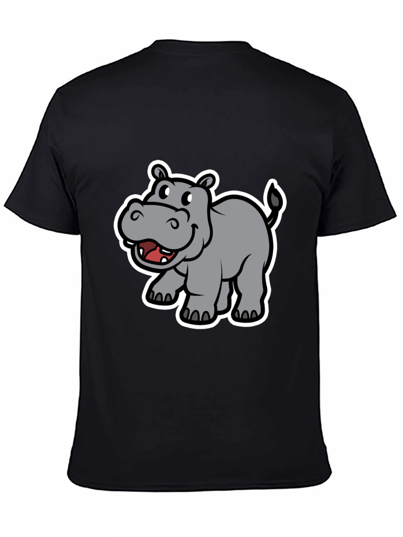 Hippo Cartoon Graphic Black T-Shirt