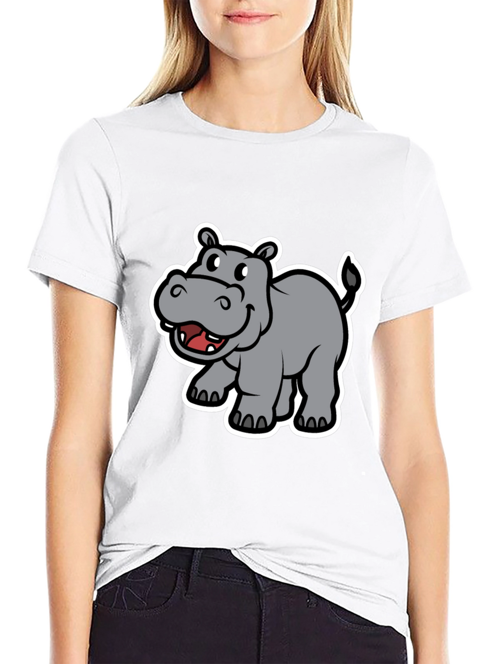Hippo Cartoon Graphic Black T-Shirt