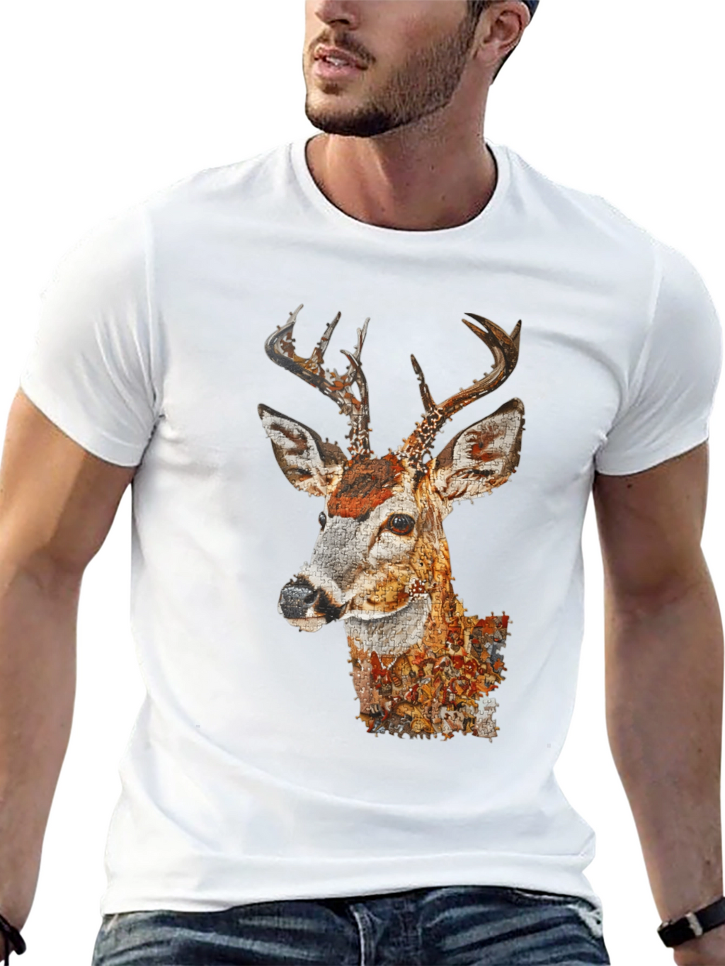 Deer Portrait Graphic Tee - Mens Black T-Shirt