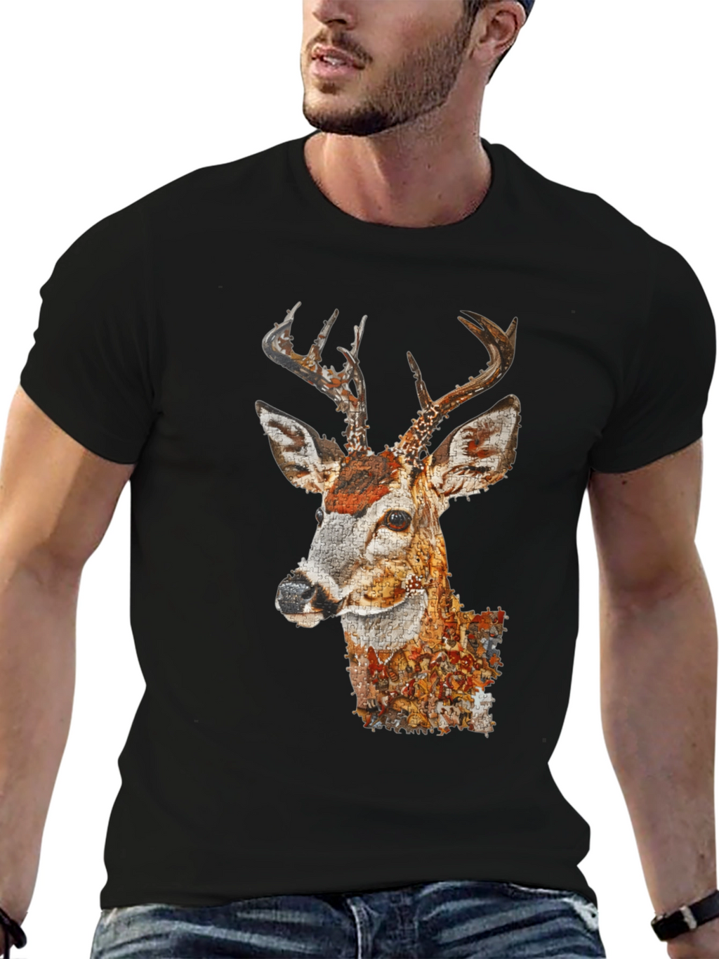 Deer Portrait Graphic Tee - Mens Black T-Shirt