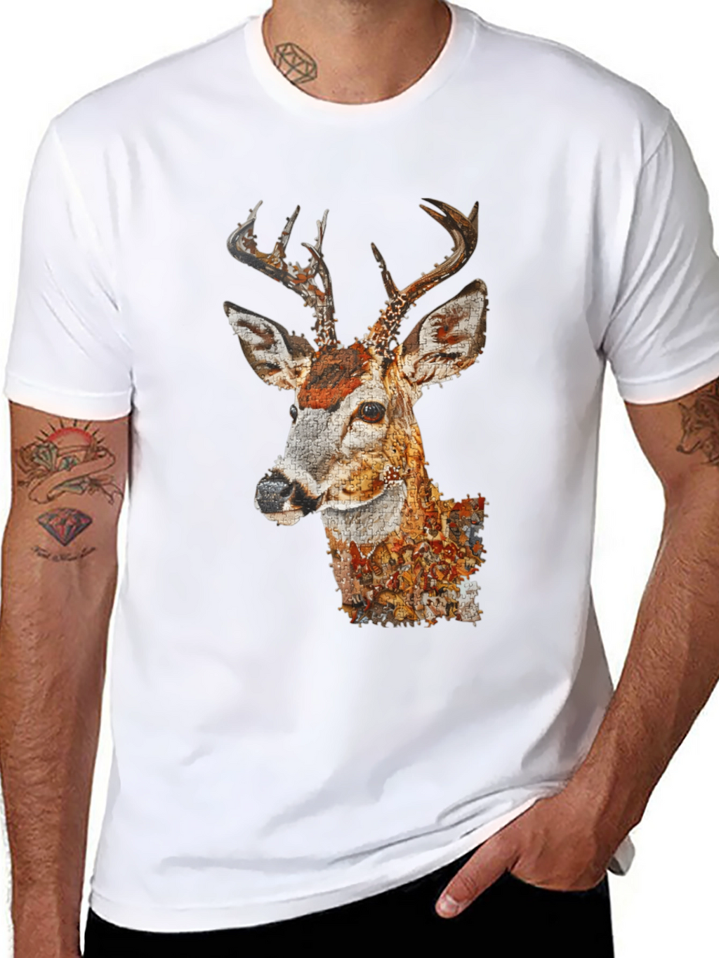 Deer Portrait Graphic Tee - Mens Black T-Shirt