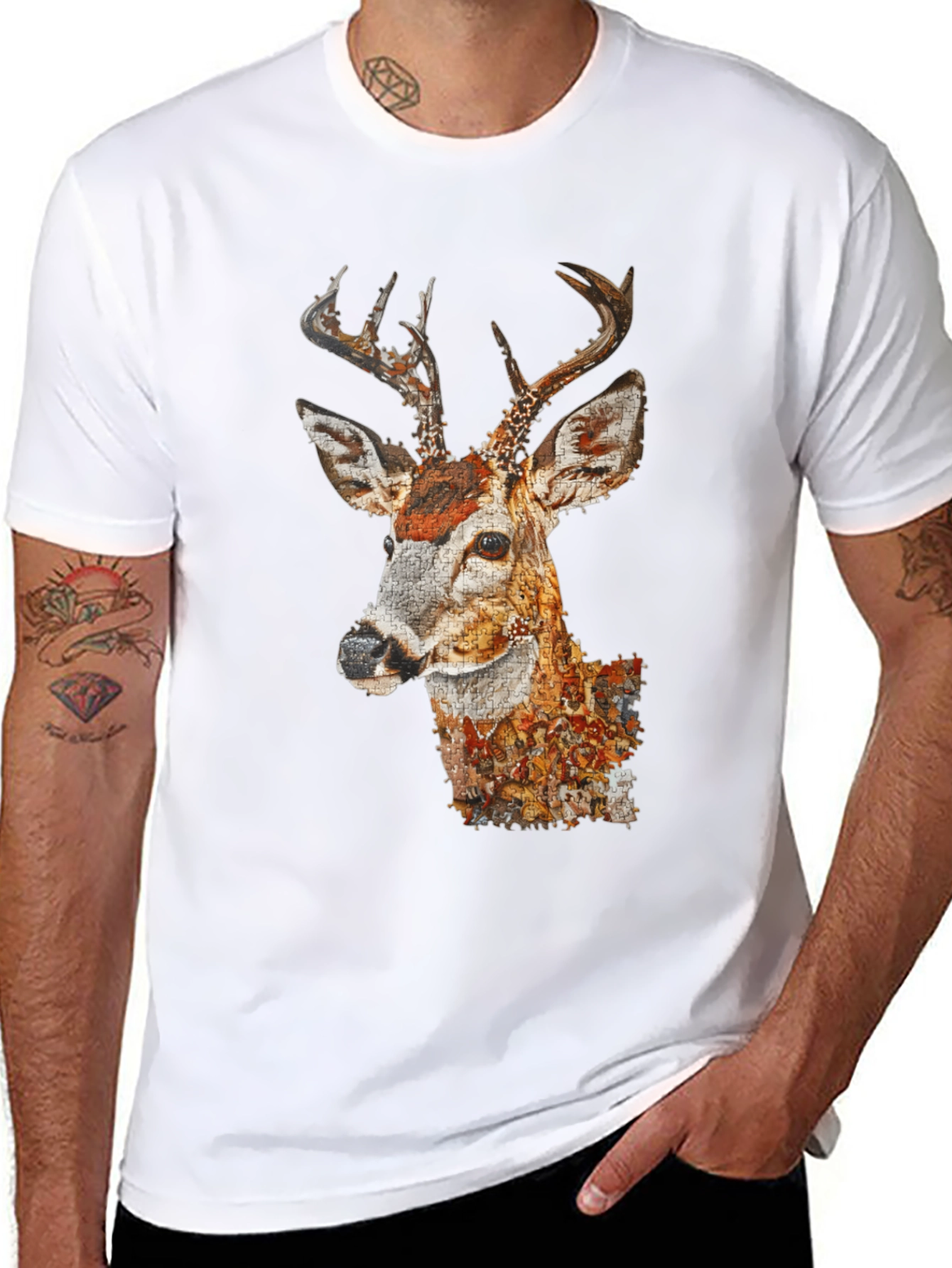 Deer Portrait Graphic Tee - Mens Black T-Shirt