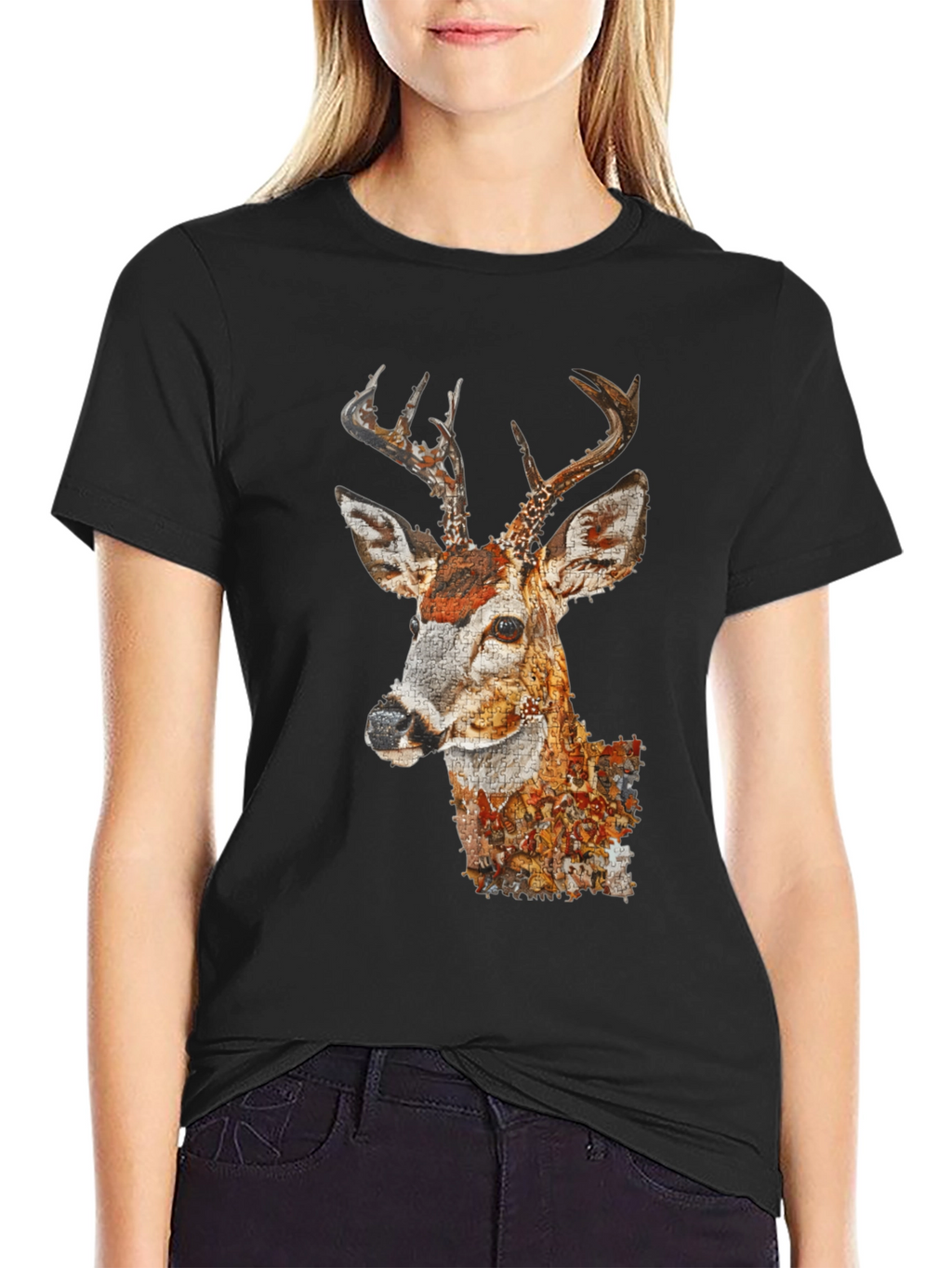 Deer Portrait Graphic Tee - Mens Black T-Shirt