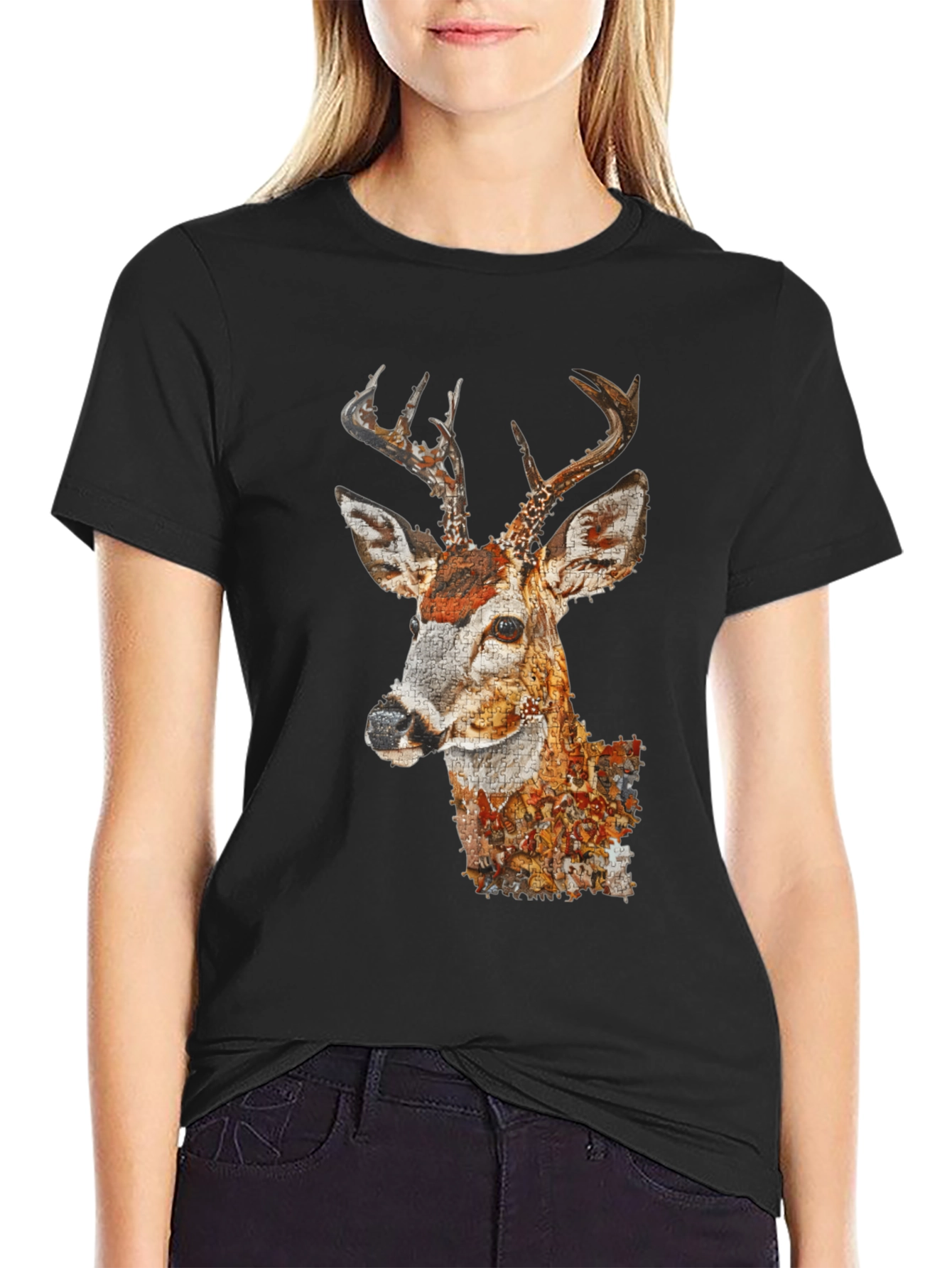 Deer Portrait Graphic Tee - Mens Black T-Shirt
