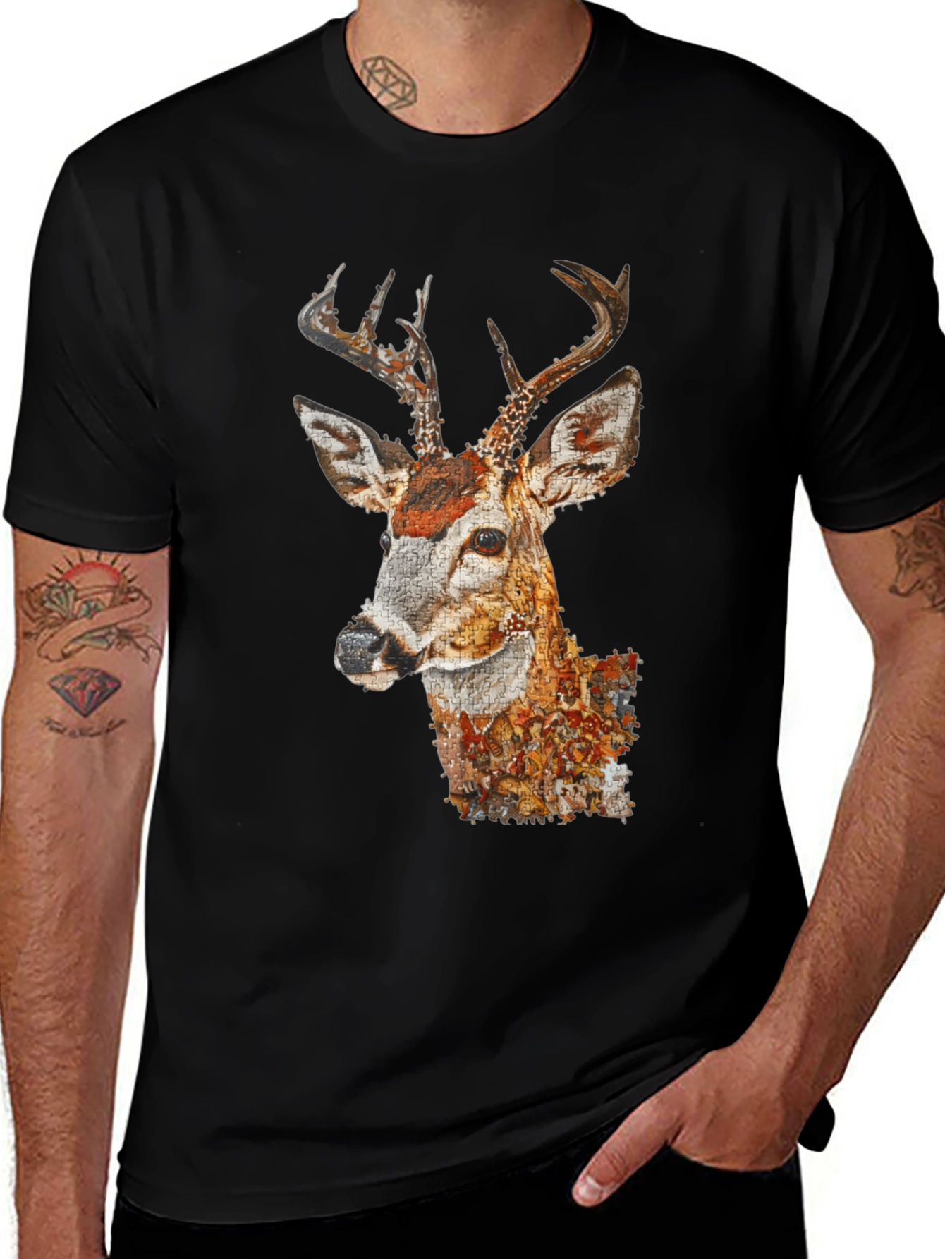 Deer Portrait Graphic Tee - Mens Black T-Shirt