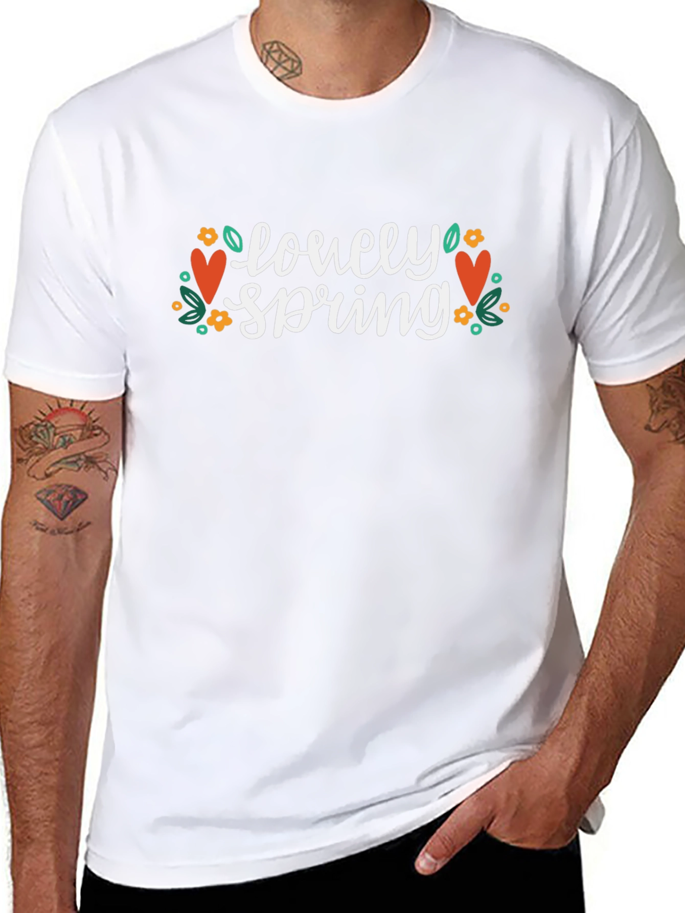 Lovely Spring Graphic Tee - Black Crew Neck T-Shirt