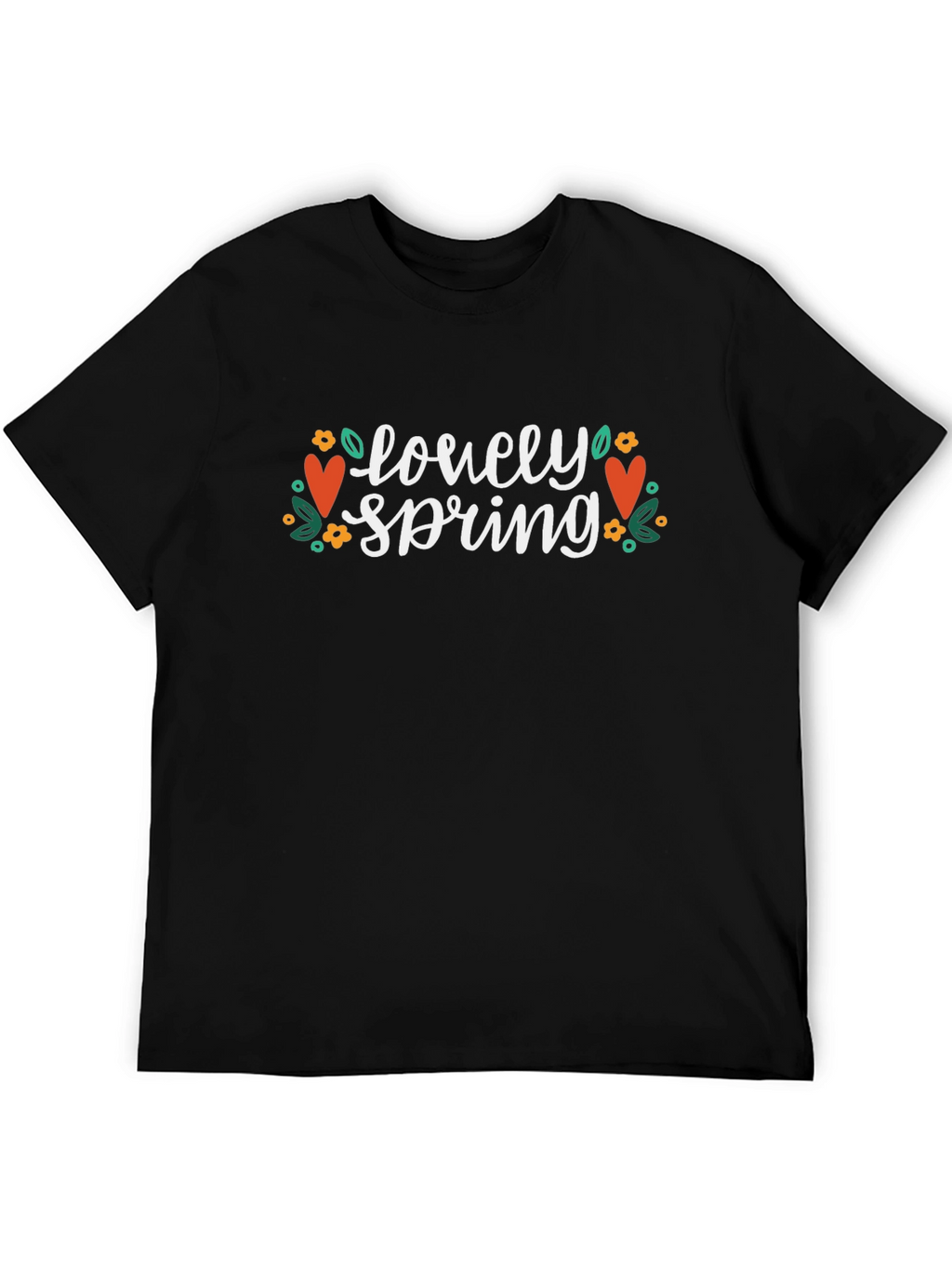 Lovely Spring Graphic Tee - Black Crew Neck T-Shirt